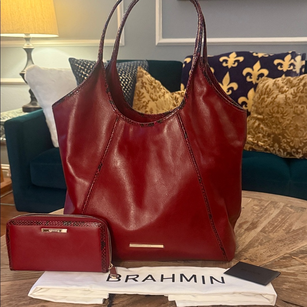 Brahmin Deep Red Leather Tote